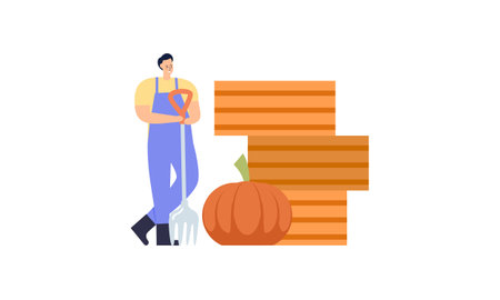 Tiny farmers and selling fresh farm vegetables to buyer illustration conceptのイラスト素材
