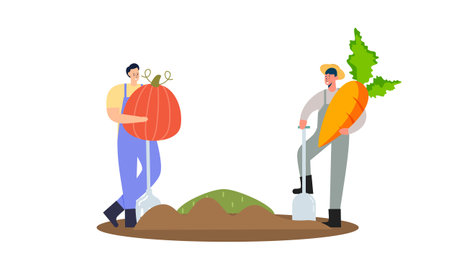 Tiny farmers and selling fresh farm vegetables to buyer illustration conceptのイラスト素材