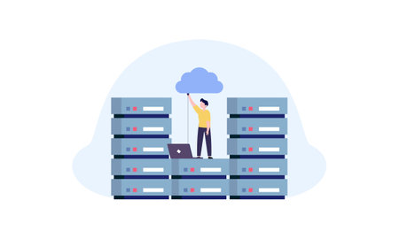 Data center concept, file management, cloud storage flat illustration vectorのイラスト素材