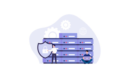 Data center concept, file management, cloud storage flat illustration vectorのイラスト素材
