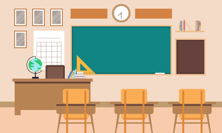 Classroom interior, empty school classroom. School Education backgroundのイラスト素材