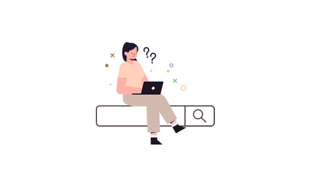 Search bars and people browsing online information, surfing internet. Characters look for and find qのイラスト素材