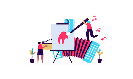Arts tiny vector illustration. Flat tiny music, literature and painting persons concept