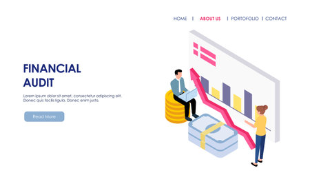 Financial audit business concept with character for website landing pageのイラスト素材