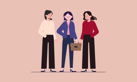 Confident businesswomen stand together. Strong females entrepreneurs support each otherのイラスト素材