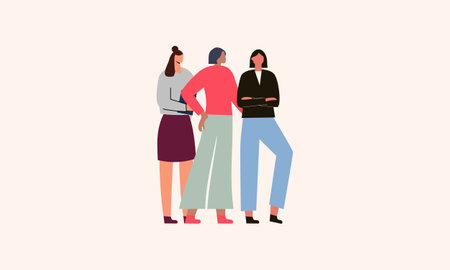 Confident businesswomen stand together. Strong females entrepreneurs support each other