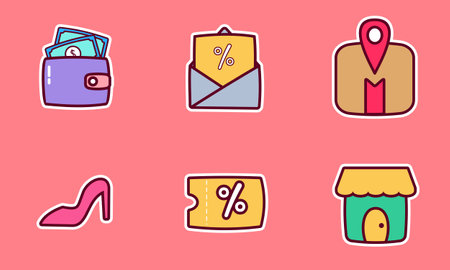E-commerce sticker icons doodle coloring vectorのイラスト素材