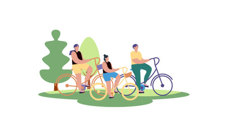 Happy family recreation active illustration. Summer weekend river familyのイラスト素材