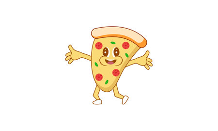Pizza in retro cartoon style illustration vectorのイラスト素材