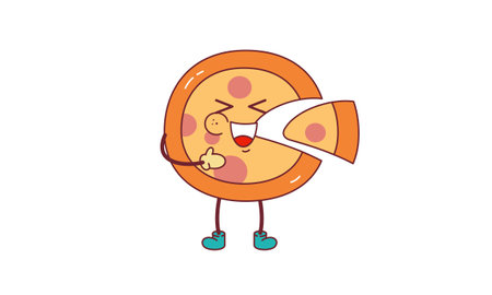 Pizza in retro cartoon style illustration vectorのイラスト素材