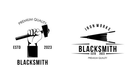 Blacksmith and iron works emblems design element for logoのイラスト素材