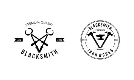 Blacksmith and iron works emblems design element for logoのイラスト素材