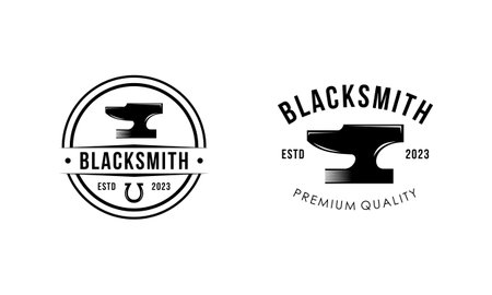 Blacksmith and iron works emblems design element for logoのイラスト素材