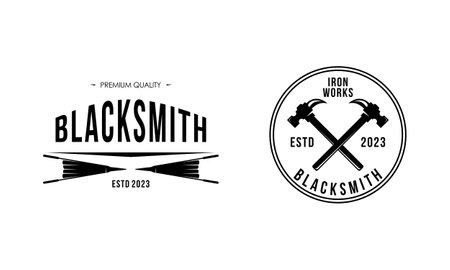 Blacksmith and iron works emblems design element for logoのイラスト素材