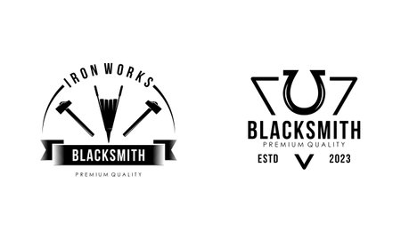 Blacksmith and iron works emblems design element for logoのイラスト素材