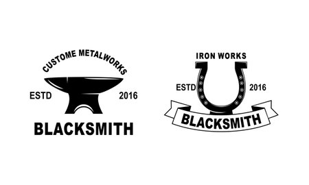 Blacksmith and iron works emblems design element for logoのイラスト素材