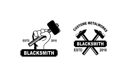 Blacksmith and iron works emblems design element for logoのイラスト素材