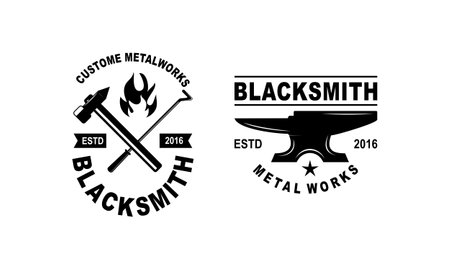 Blacksmith and iron works emblems design element for logoのイラスト素材
