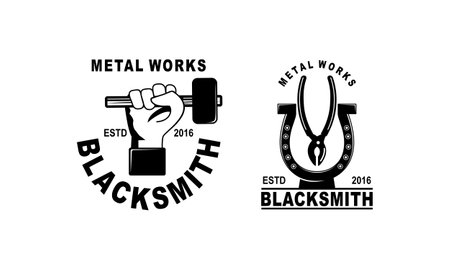 Blacksmith and iron works emblems design element for logoのイラスト素材