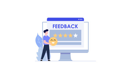 Feedback evaluation of ratings and people's experience working with clients through performance illustrationのイラスト素材