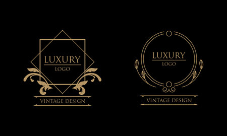 Vintage decorations elements and frames gold colorのイラスト素材
