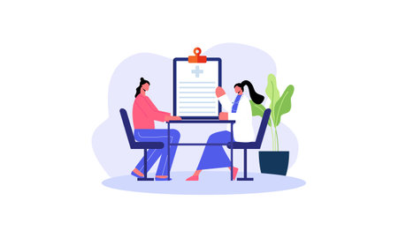 Patient having consultation about disease symptoms with doctor therapist in hospital illustrationのイラスト素材