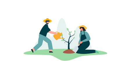 Flat design illustration tree plantingのイラスト素材