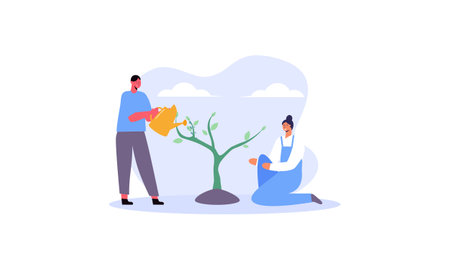 Flat design illustration tree plantingのイラスト素材