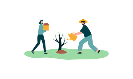 Flat design illustration tree plantingのイラスト素材