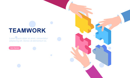 Teamwork concept with hands and puzzle illutrationのイラスト素材