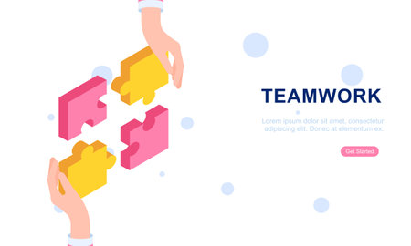 Teamwork concept with hands and puzzle illutrationのイラスト素材