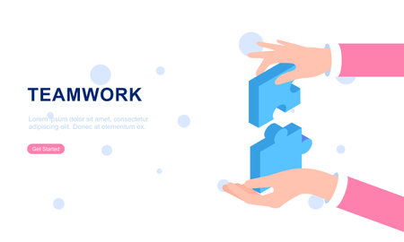 Teamwork concept with hands and puzzle illutrationのイラスト素材