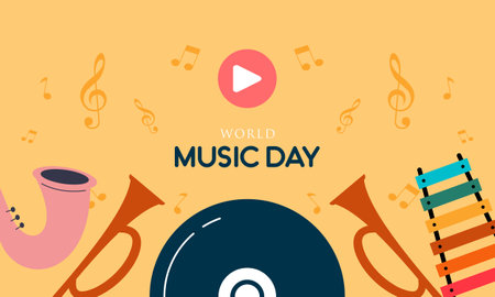 World music day with musical instruments vectorのイラスト素材