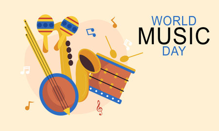 World music day with musical instruments vectorのイラスト素材