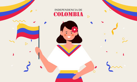 Flat 20 de julio illustration, festivities in Colombiaのイラスト素材