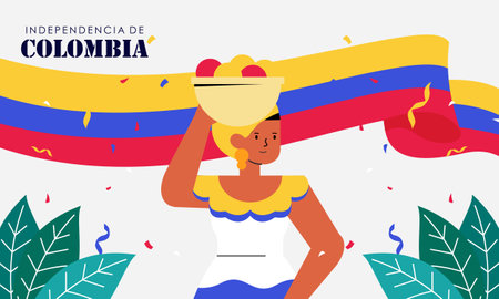 Flat 20 de julio illustration, festivities in Colombiaのイラスト素材