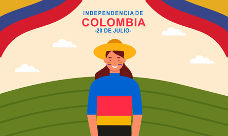 Flat 20 de julio illustration, festivities in Colombiaのイラスト素材