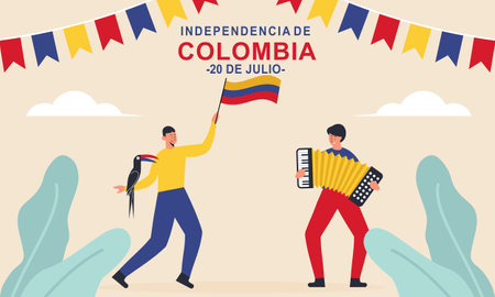 Flat 20 de julio illustration, festivities in Colombiaのイラスト素材
