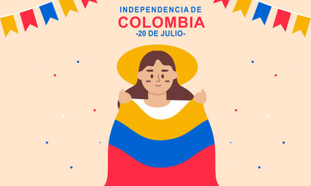 Flat 20 de julio illustration, festivities in Colombiaのイラスト素材
