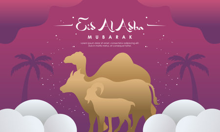 Eid Al Adha Banner Design Vector Illustration. Islamic and Arabic Background for Muslim Community Feのイラスト素材