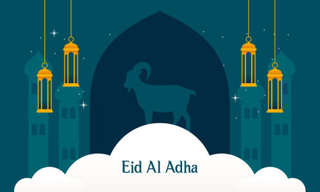 Eid Al Adha Banner Design Vector Illustration. Islamic and Arabic Background for Muslim Community Feのイラスト素材