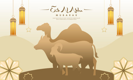 Eid Al Adha Banner Design Vector Illustration. Islamic and Arabic Background for Muslim Community Feのイラスト素材
