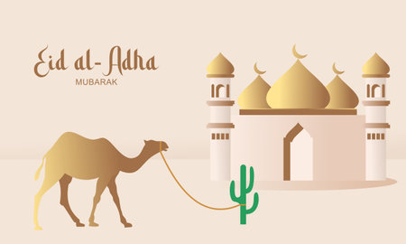 Eid Al Adha Banner Design Vector Illustration. Islamic and Arabic Background for Muslim Community Feのイラスト素材