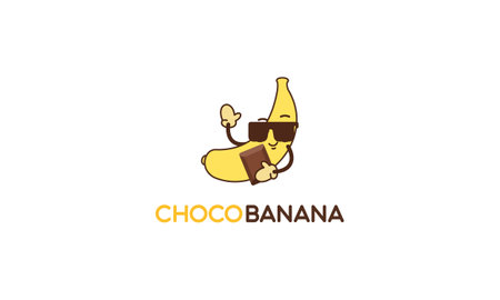 Chocolate banana logo illustration with funny characterのイラスト素材