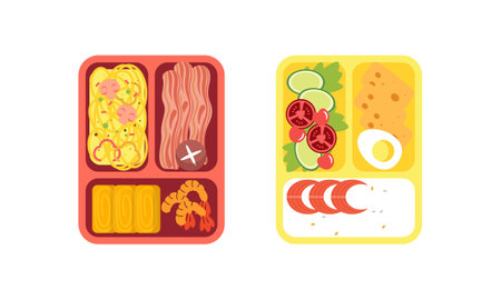 Lunchbox containers with bright content. Lunch Conceptのイラスト素材