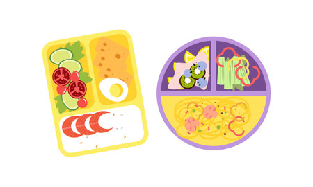 Lunchbox containers with bright content. Lunch Conceptのイラスト素材