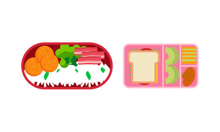 Lunchbox containers with bright content. Lunch Conceptのイラスト素材