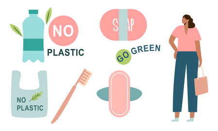Zero waste set. Eco style concept. no plastic. go greenのイラスト素材