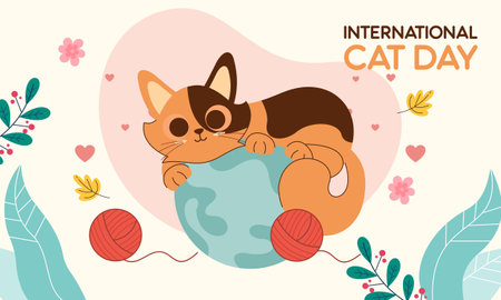 Flat international cat day background vectorのイラスト素材