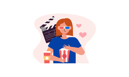 Computer screen with movie lover with popcorn illustrationのイラスト素材